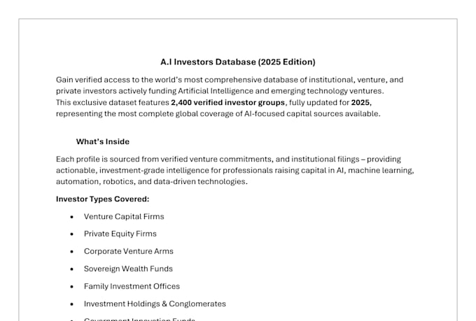 provide a global ai investor database with verified contacts